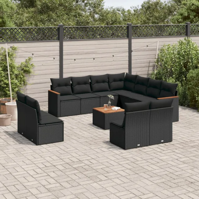 vidaXL 12-delige Loungeset met kussens poly rattan zwart, foto 2