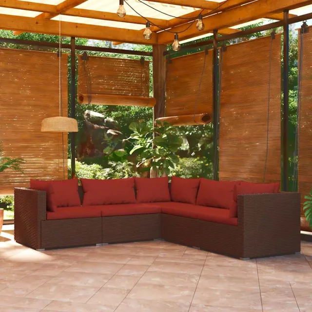 vidaXL 5-delige Loungeset met kussens poly rattan bruin, foto 2