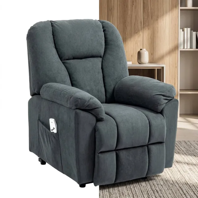 GranMaison Massagestoel - Relaxfauteuil - Zetel - Sta op stoel elektrisch - Stof - 1 persoons - Met armleuning - Zeer comfortabel - Elektrisch - Donkergrijs