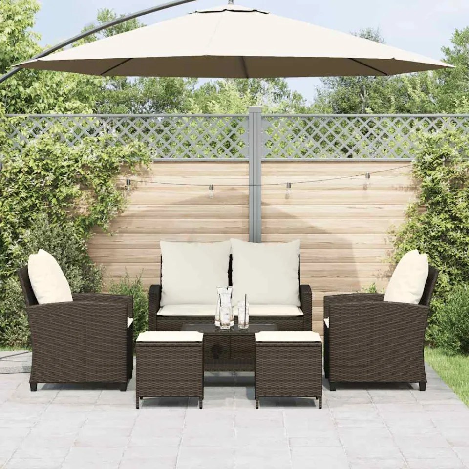 vidaXL 6-delige Loungeset met kussens poly rattan bruin, foto 3