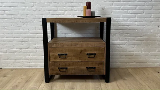 Mangohout dressoir/badmeubel Borgloon met lades en legplank