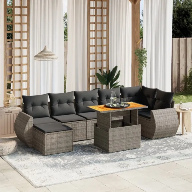 vidaXL 8-delige Loungeset met kussens poly rattan grijs, foto 2