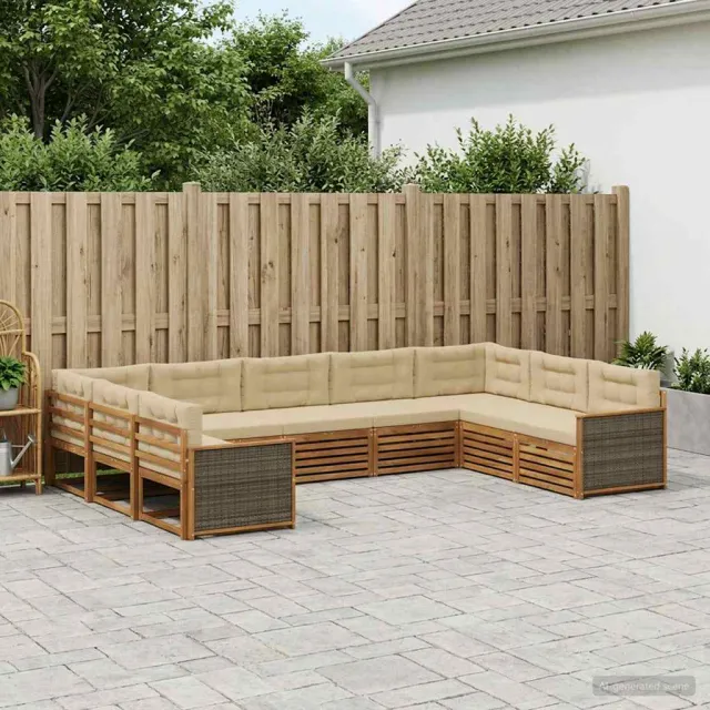 vidaXL Buiten bankenset 9 st 9-zits Natuurlijk en Beige