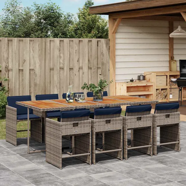 vidaXL 9-delige tuinset met kussens, grijs polyrotan, foto 2