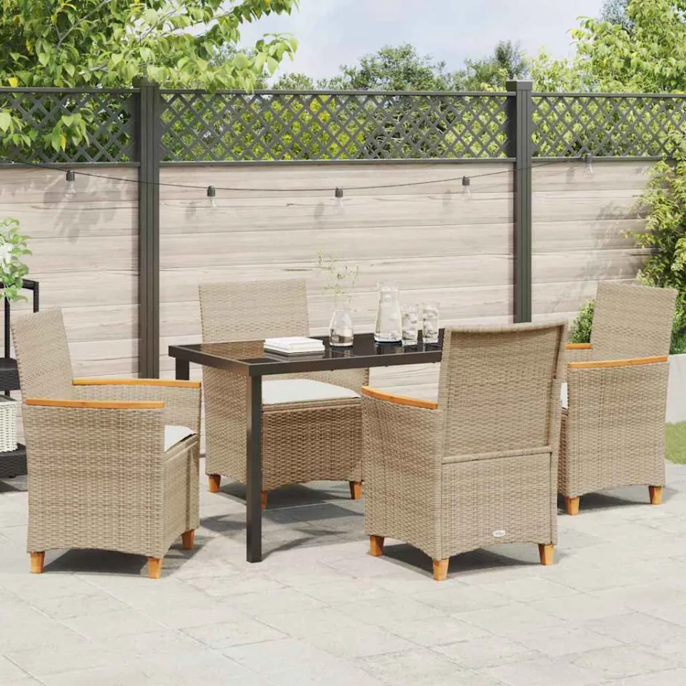 vidaXL Tuin eettafelset 5 st Beige poly rattan, foto 3
