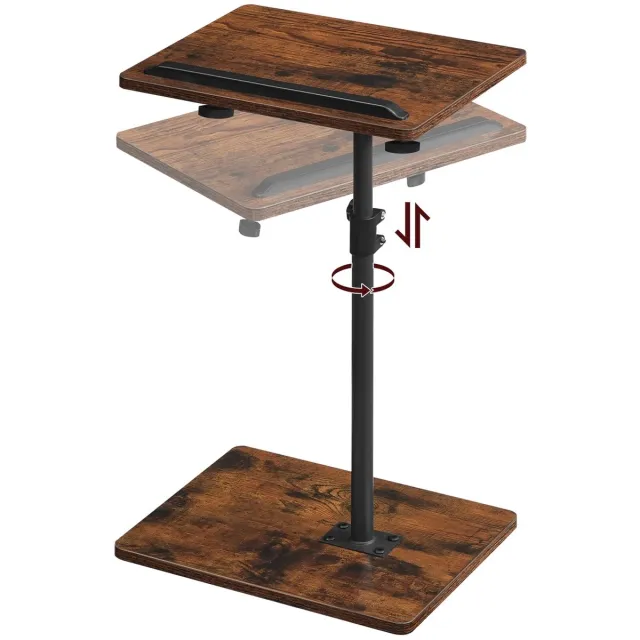 Famanu 360° draaibare bijzettafel met verstelbare hoogte van 50,8 tot 75 cm, C-vormig nachtkastje en salontafel, ideaal voor kleine ruimtes, vintage bruin