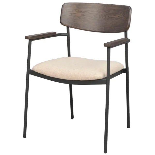 Rowico Home Maymont eikenhouten eetkamerstoel donkerbruin - met beige stoffen zitting en armleuningen, foto 2