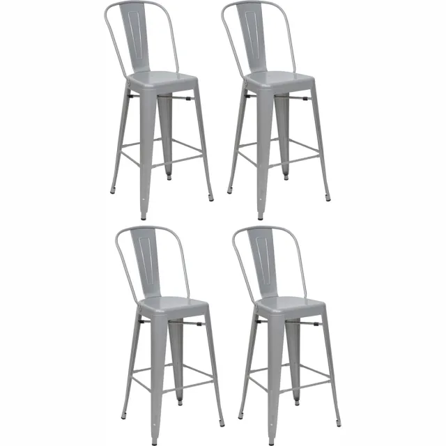 Set van 4 barkrukken MCW-A73, barkruk met rugleuning, metalen industrieel ontwerp ~ grijs