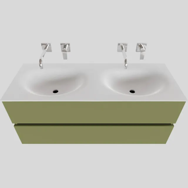 Boss & Wessing Badkamermeubel Solid Surface BWS Stockholm 120x46 cm Dubbel Mat Groen (zonder kraangaten)
