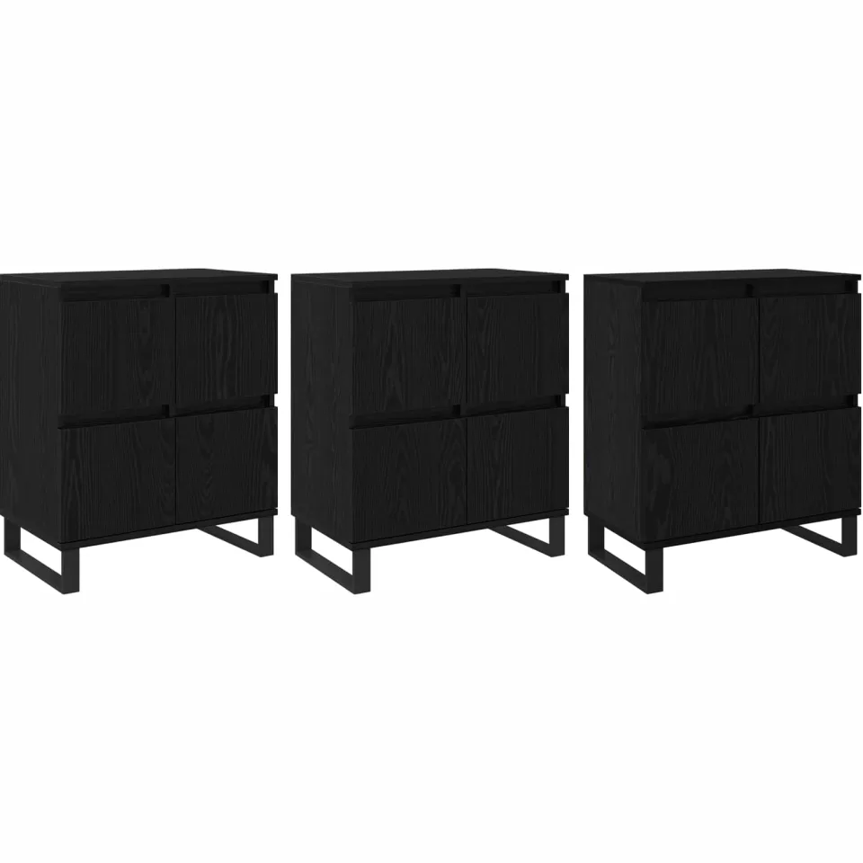 vidaXL Dressoir 3 st Zwart Eiken 60 x 35 x 70 cm, foto 3