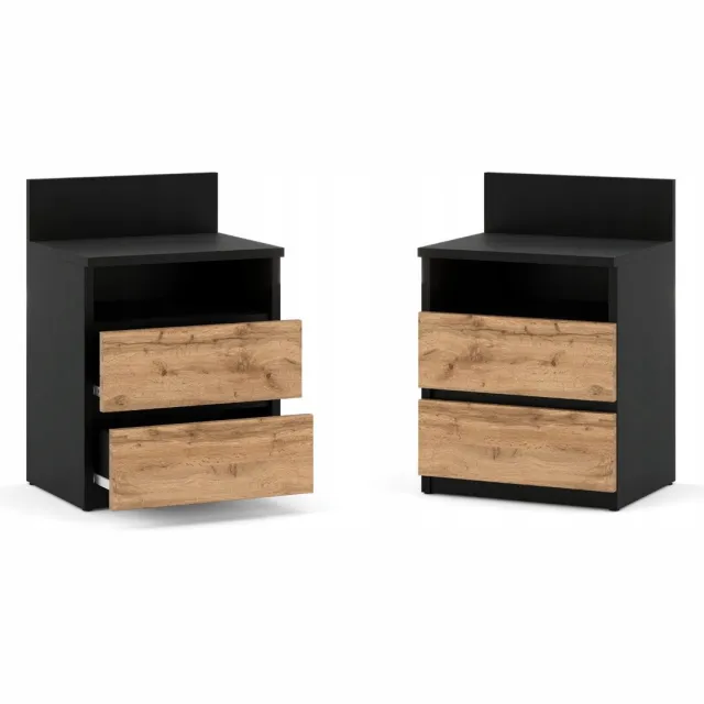 Stiv-Meble Nachtkastje Zwart Eiken Wotan 40CM 2S Plank Slaapkamermeubels bruin, zwart