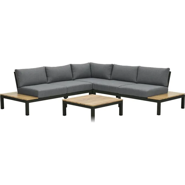 Garden Impressions Antoinette lounge set 4-delig - teak look - carbon black/ mystic grey Zwart / Grijs