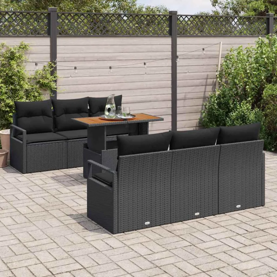 vidaXL Tuin Sofa Set 7 st Zwart Poly riet, foto 3