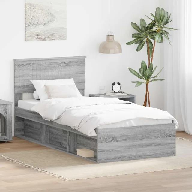 vidaXL Bedframe Grijs Sonoma 90 x 190 cm Massief grenenhout