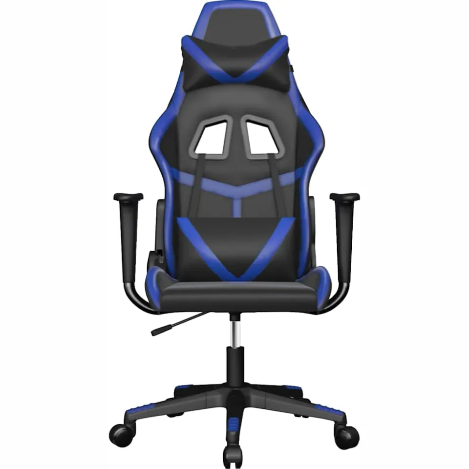 vidaXL Massage gamestoel kunstleer zwart en blauw