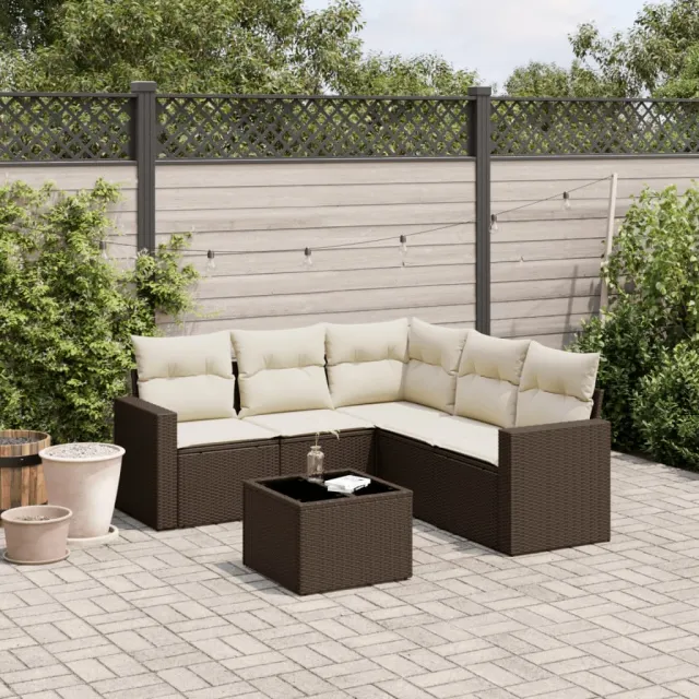 vidaXL 6-delige Loungeset met kussens poly rattan bruin, foto 2