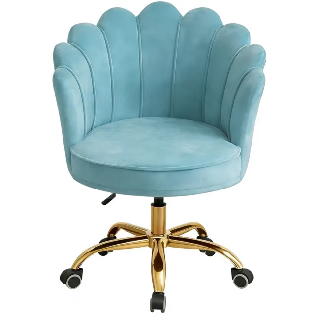 Russle Velvet Schelp Bureaustoel Lichtblauw met Goudkleurig onderstel Lichtblauw/Goud