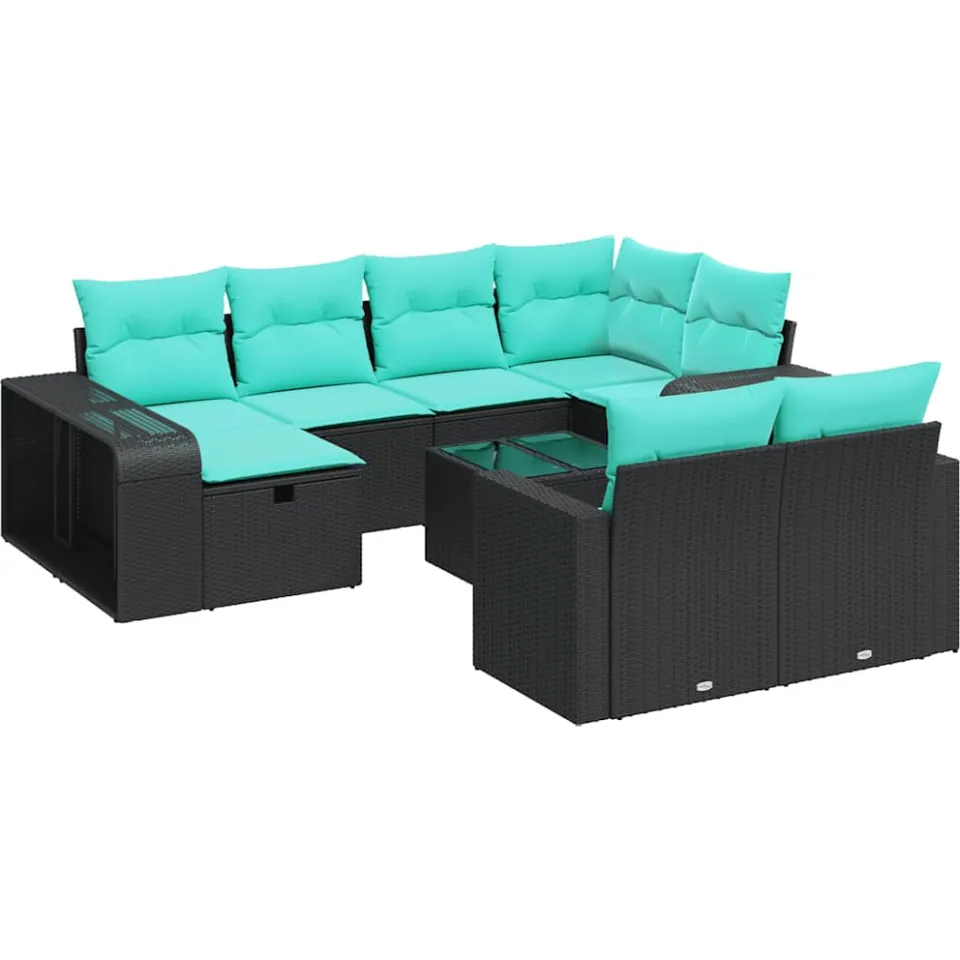 vidaXL 11-delige Loungeset met kussens poly rattan zwart, foto 3