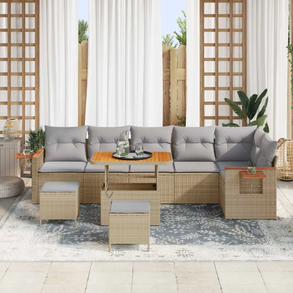 vidaXL Tuinbankenset 9 st Beige poly rattan