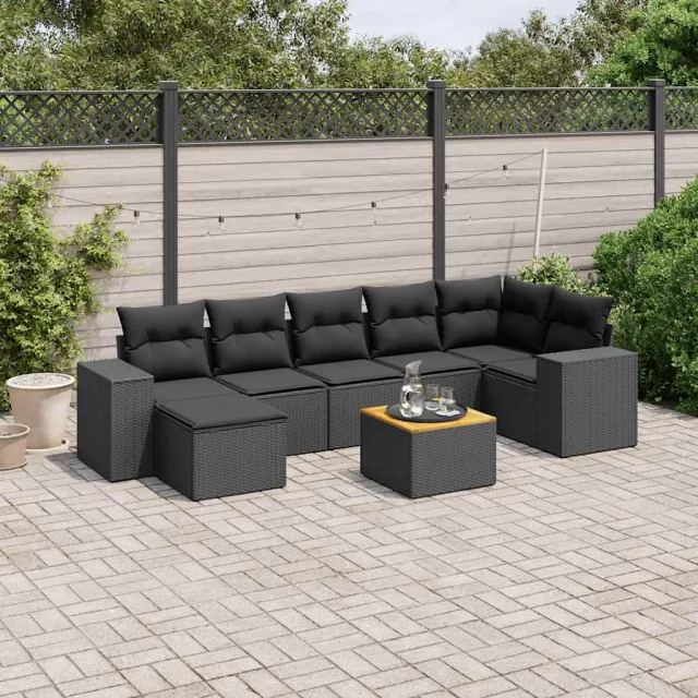 vidaXL 8-delige Loungeset met kussens poly rattan zwart, foto 2