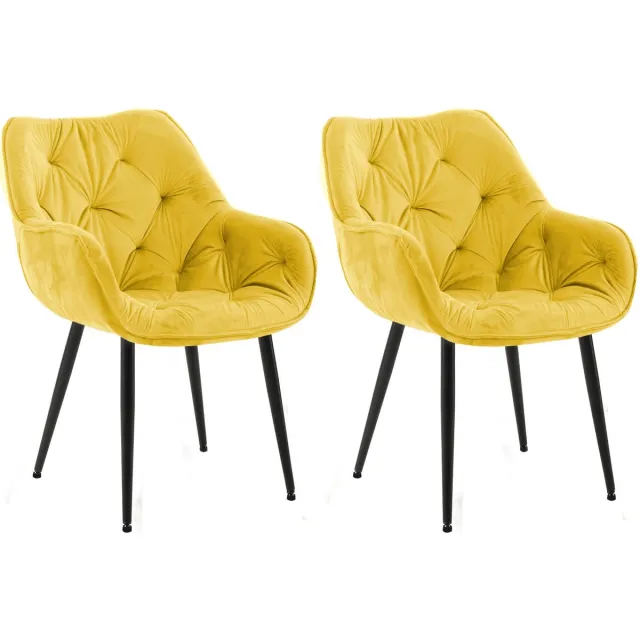 CLP Tanna Set van 2 eetkamerstoelen - Met armleuning - Fluweel/geel