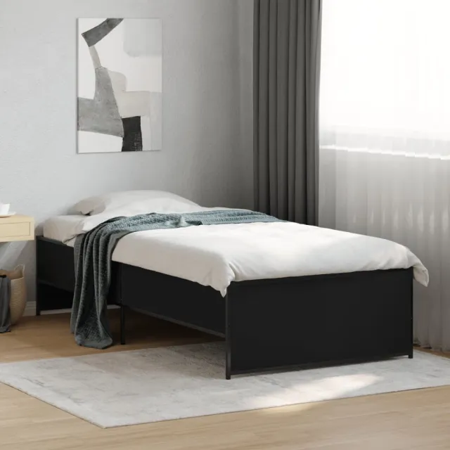 vidaXL Bedframe bewerkt hout en metaal zwart 75x190 cm