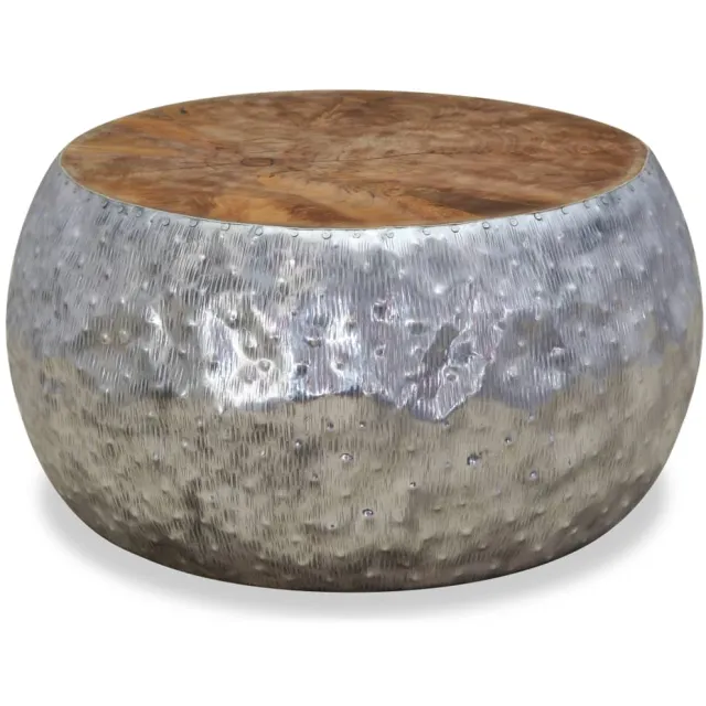 vidaXL Salontafel 60x60x30 cm aluminium teakhout Zilver