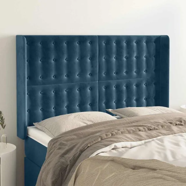 vidaXL Hoofdbord met randen 147x16x118/128 cm fluweel donkerblauw blauw