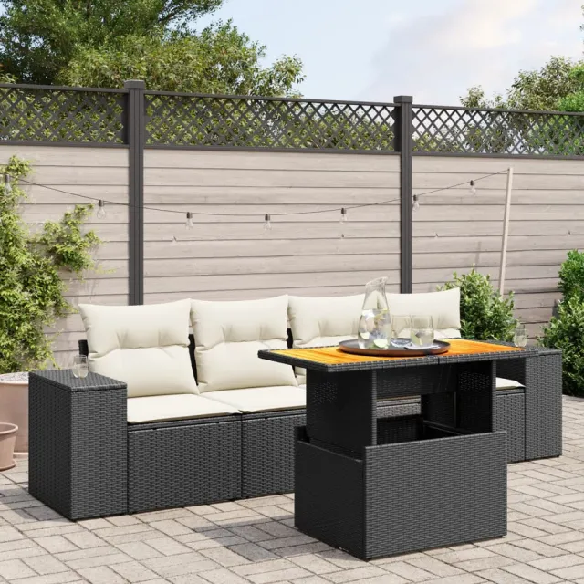vidaXL 5-delige Loungeset met kussens poly rattan zwart, foto 2