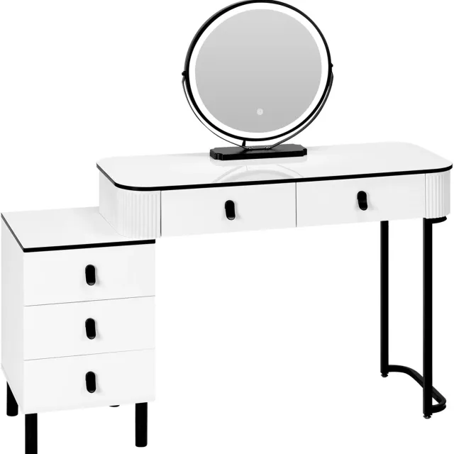 Gudalio Make Up Tafel - Kaptafel - LED spiegel - 3 Lichtkleuren - 5 lades - Verstelbaar - Modern design - 100 x 125 x 40 cm - Wit
