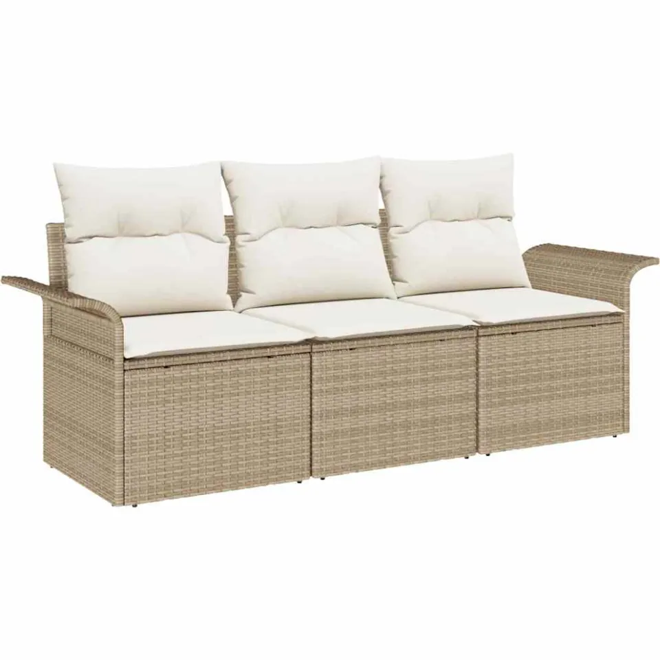 vidaXL Tuin Sofa Set 3 st Beige Poly riet