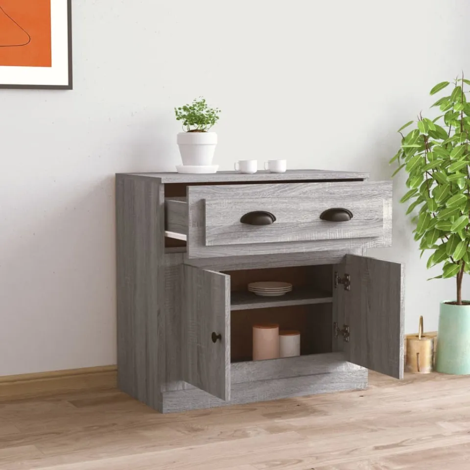 vidaXL Dressoir 70x35,5x67,5 cm bewerkt hout grijs sonoma eikenkleurig, foto 3