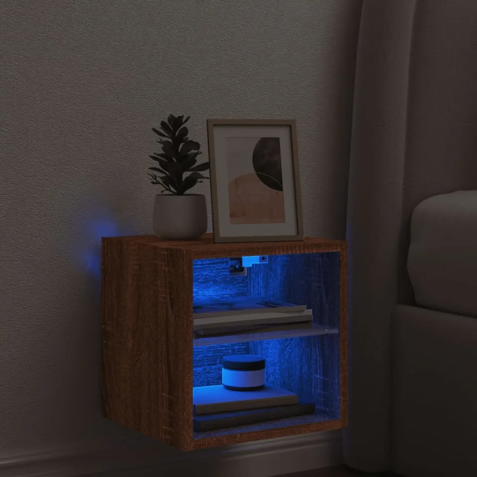 vidaXL Tv-wandmeubel met LED-verlichting 30x28,5x30 cm bruineikenkleur, foto 4