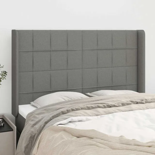 vidaXL Hoofdbord met randen 147x16x118/128 cm stof donkergrijs grijs