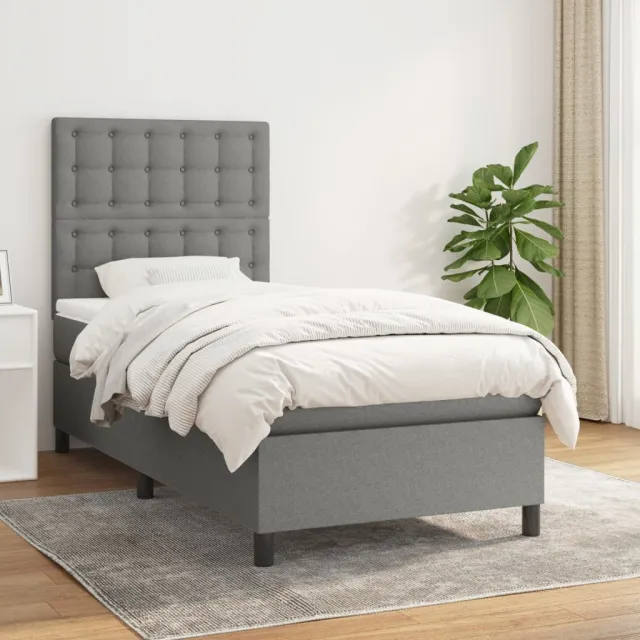 vidaXL Boxspring met matras stof donkergrijs 100x200 cm grijs