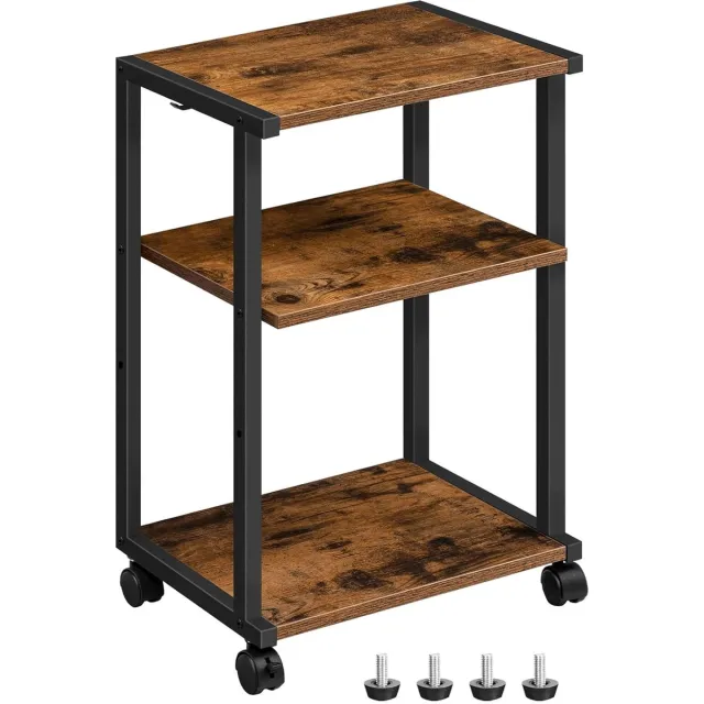 Trankielo Verstelbare Printertafel op Wielen – 3-laags Opslagcapaciteit – Multifunctioneel en Mobiel – Robuuste Bouw - 42 x 28 x 64 cm Zwart bruin