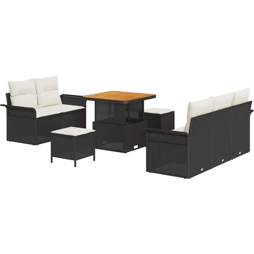vidaXL Tuinbankenset 8 st Zwart poly rattan