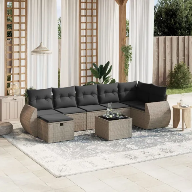 vidaXL 8-delige Loungeset met kussens poly rattan grijs, foto 2