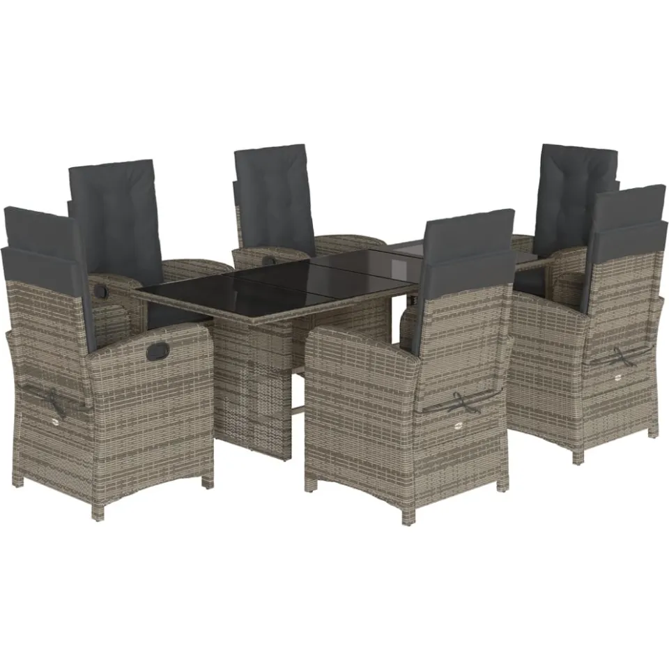 vidaXL 7-delige Tuinset met kussens poly rattan grijs, foto 3