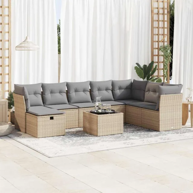 vidaXL 9-delige Loungeset met kussens poly rattan beige, foto 2
