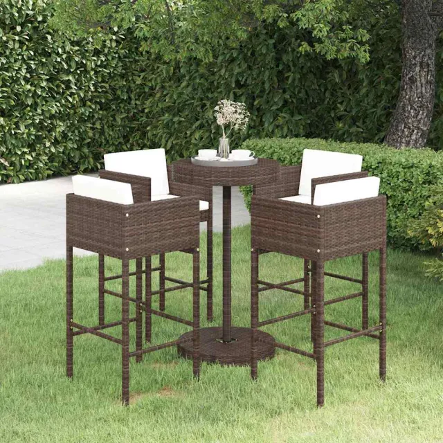 vidaXL 5-delige Tuinbarset met kussens poly rattan bruin, foto 2