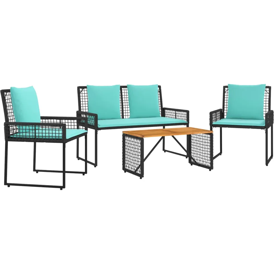 vidaXL Buitenmeubelset 4 st Zwart en Turquoise