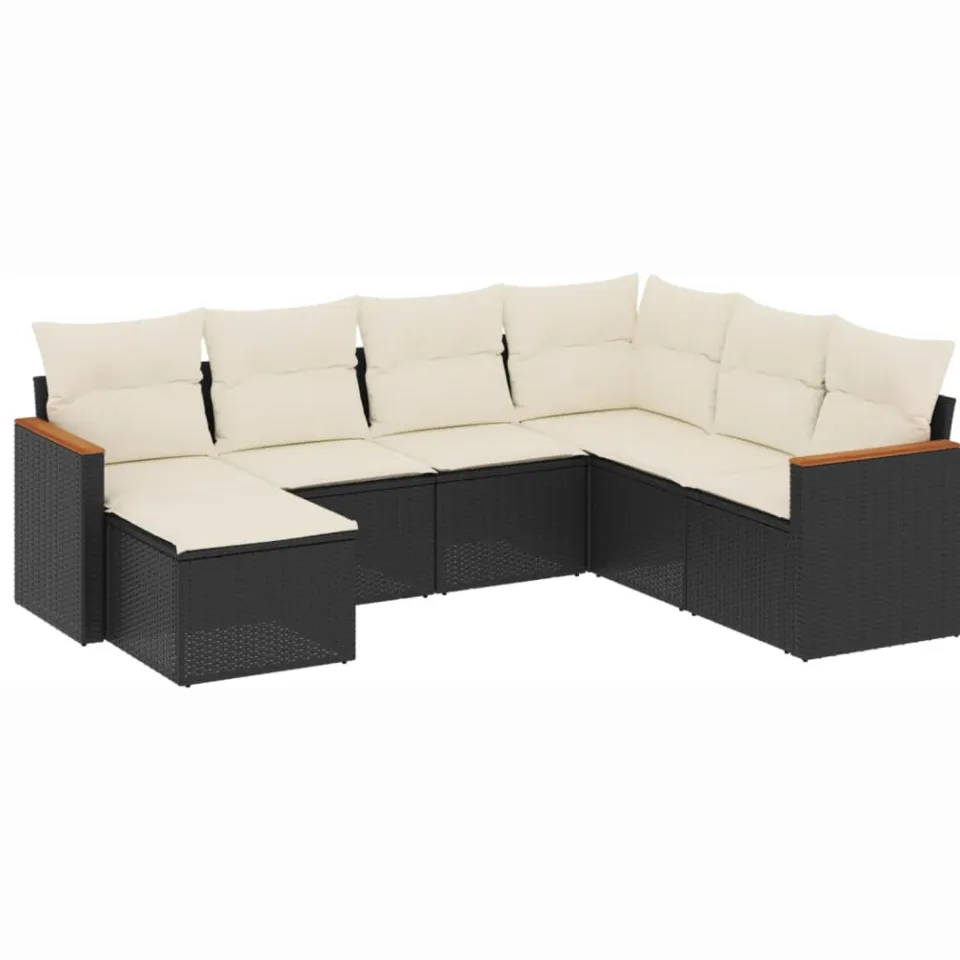 vidaXL 7-delige Loungeset met kussens poly rattan zwart, foto 3
