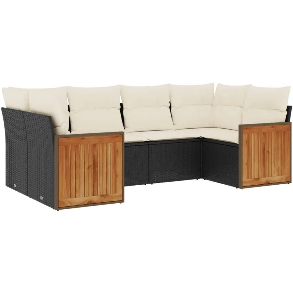vidaXL 6-delige Loungeset met kussens poly rattan zwart, foto 3