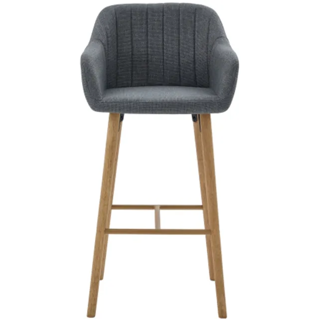 in& out door furniture Moderne barkrukken in Europese stijl met hoge rugleuning en armleuningen, set van 2, bekleding van linnen en houten poten. Geschikt voor keukens, kookeilanden of eetruimtes. Set van twee barkrukken-Grijs