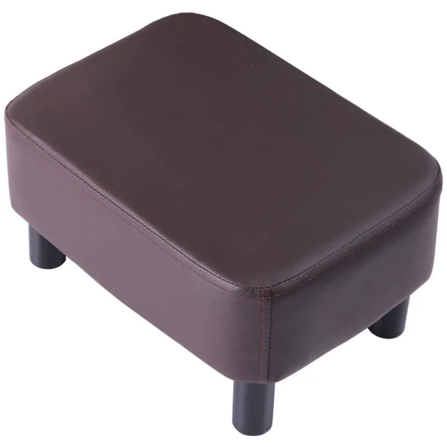 Famanu 42 cm voetenbank, rechthoekige poef met stabiele houten poten, moderne PU voetsteun, gewatteerde zitting voor woonkamer, bruin