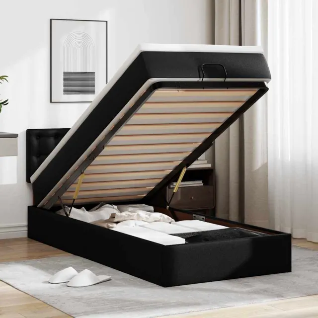 vidaXL Ottomaanse bed met matras 90x200cm kunstleer zwart