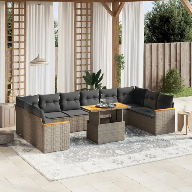vidaXL 11-delige Loungeset met kussens poly rattan grijs, foto 2