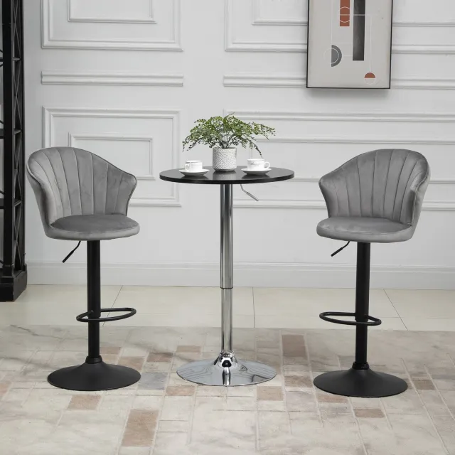 REDOM Barkrukken Set Van 2 - Draaibaar en In Hoogte Verstelbaar - Modern - Metaal en Schuim - Grijs - 54 x 56 x 91-111 cm