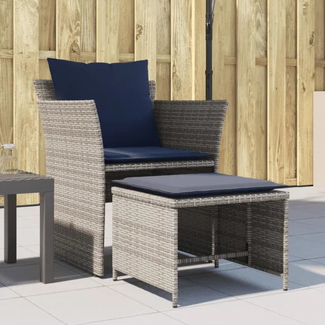 vidaXL Tuinstoel met voetenbank poly rattan grijs, foto 2